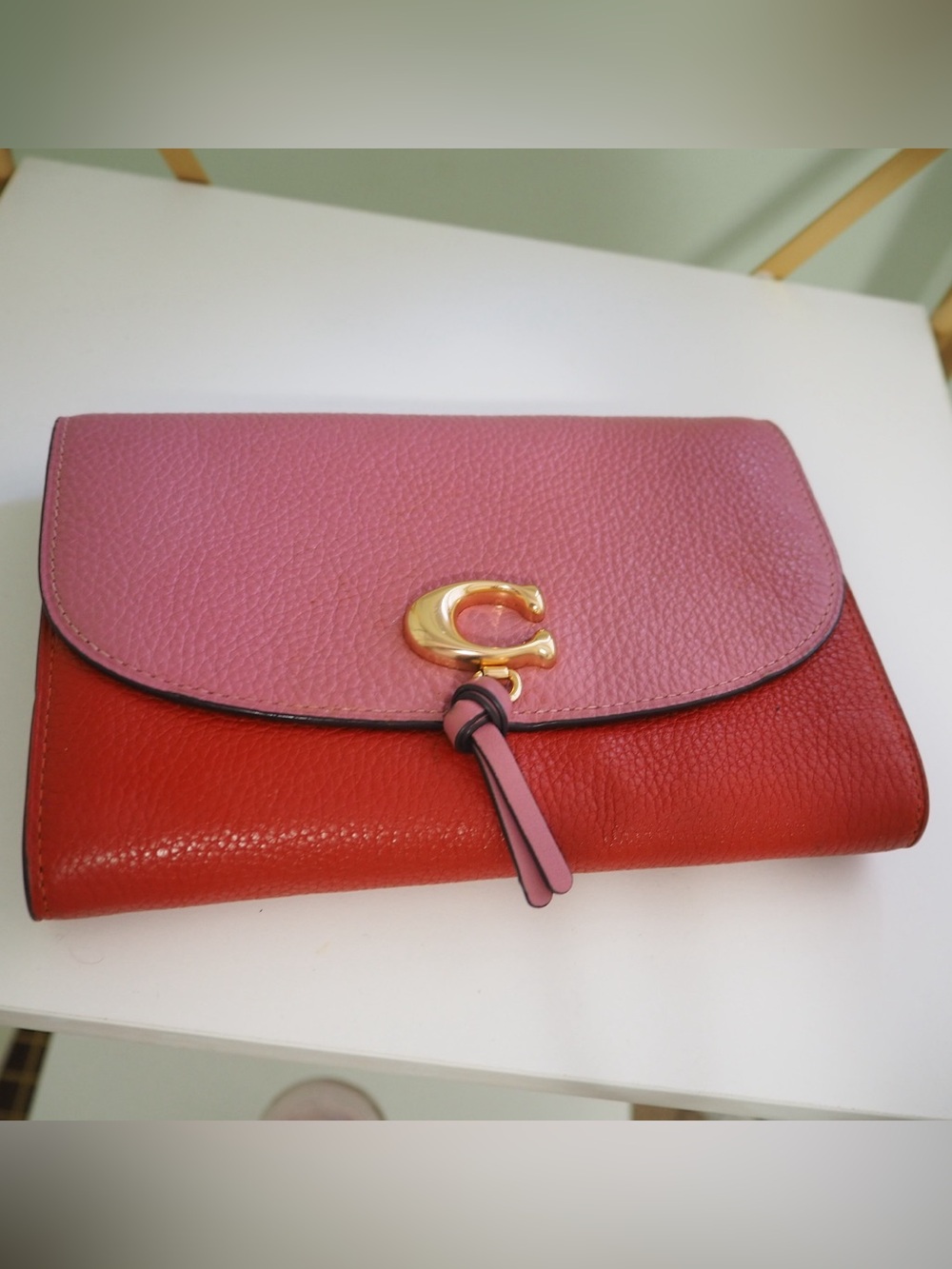 COACH Colorblock Pink Berry Red Leather Tabby Chain Crossbody Clutch Bag